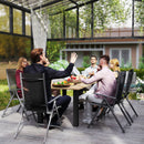 Outsunny Garden Table with Parasol Hole, Slatted Metal Tabletop, Brown