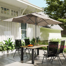 Outsunny Garden Table with Parasol Hole, Slatted Metal Tabletop, Brown