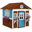Outsunny Wooden Playhouse with Doors, Wooden, Plant Pots for Kids - Dark Brown