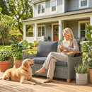 Outsunny Rattan Garden Sofa With Cushioned Wide Seats Dark Grey