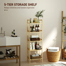HOMCOM 5-Tier Bamboo Bathroom Storage Shelf with Adjustable Rack