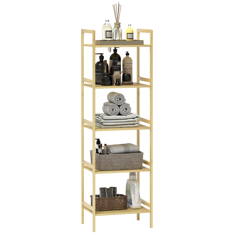 HOMCOM 5-Tier Bamboo Bathroom Storage Shelf with Adjustable Rack