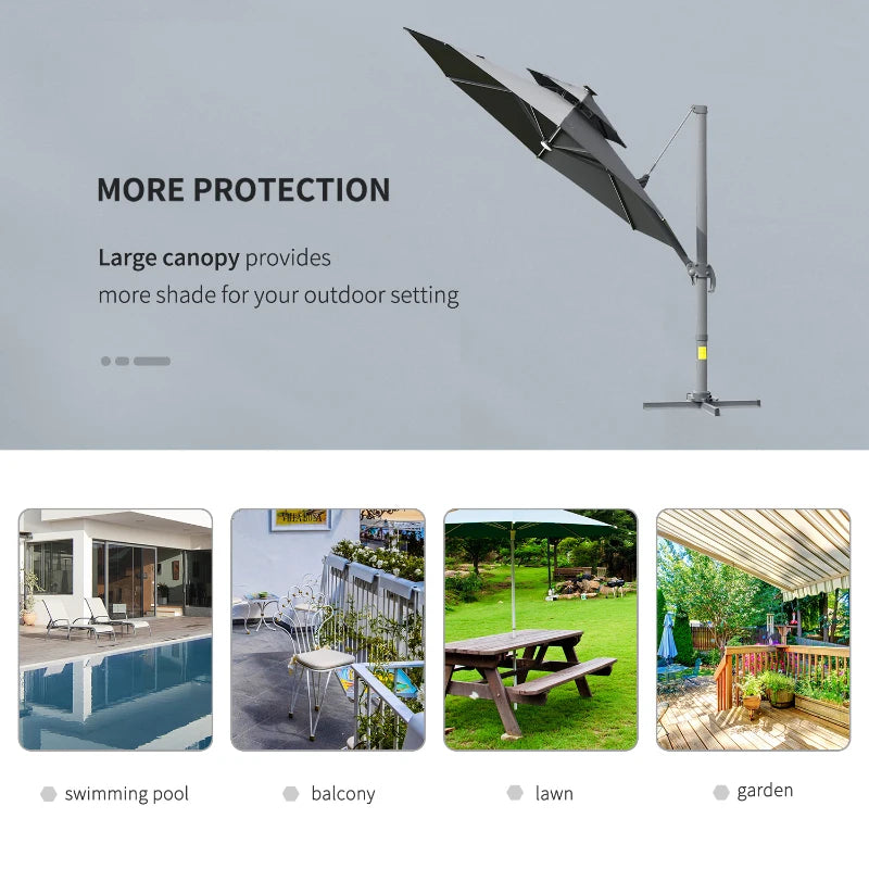 Outsunny Cantilever Banana Parasol with Solar Lights 3m - Dark Grey