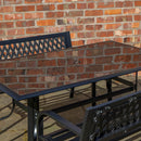 Outdoor 4 Person Rectangular Glass Top Garden Dining Table and 2 Benches Set
