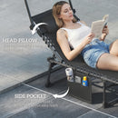Outsunny Folding Sun Loungers Set Of 2, Sun Bed With Canopy, Black