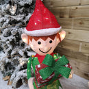 107cm Warm White LED Lit Elf Character with Present Christmas Decoration in Green and Red