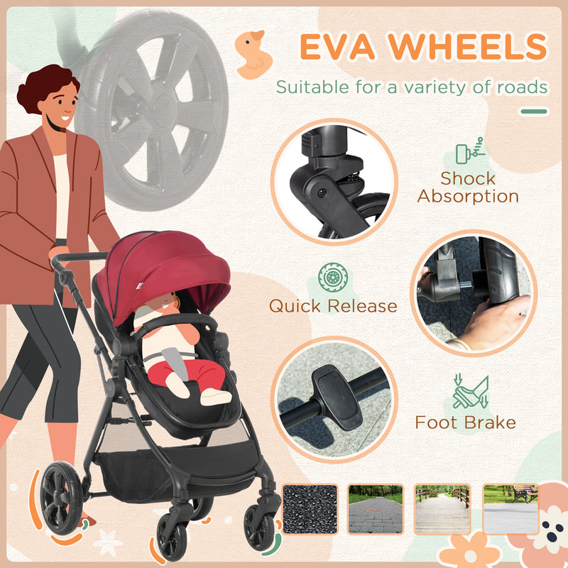 HOMCOM Baby Stroller - Pushchair - Pram - Red