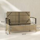 Outsunny 125L Garden Storage Bench, 2 Seater PE Rattan Outdoor Bench