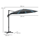 Outsunny 3(m) Garden Parasol w/ Lights, Crank Handle & Cross Base