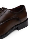 Low-Top Lace-Up Leather Dress Shoes With Pointed Toe - Brown