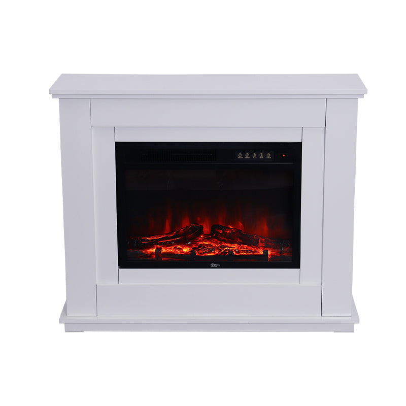 Electric Fireplace with White Wooden Mantel