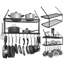 Lifeideas Wall-Mounted 2 Tiers Pan Rack Pot Holders Storage with 10 Hooks Black