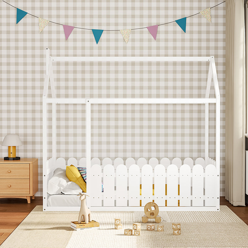 Livingandhome White Wooden Toddler Bed with Roof Frame