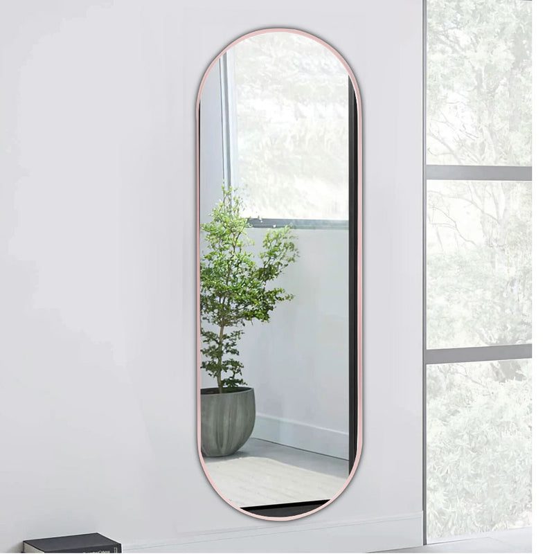 Livingandhome Modern Oval Metal Full Length Wall Mirror Rose Gold