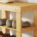 HOMCOM 3-Tier Bamboo Shoe Bench with 2 Shelves for Entryway, Wood Finish