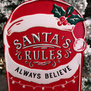 68cm Indoor Outdoor Red Metal Santa's Rules Sign Hanging Christmas Decoration