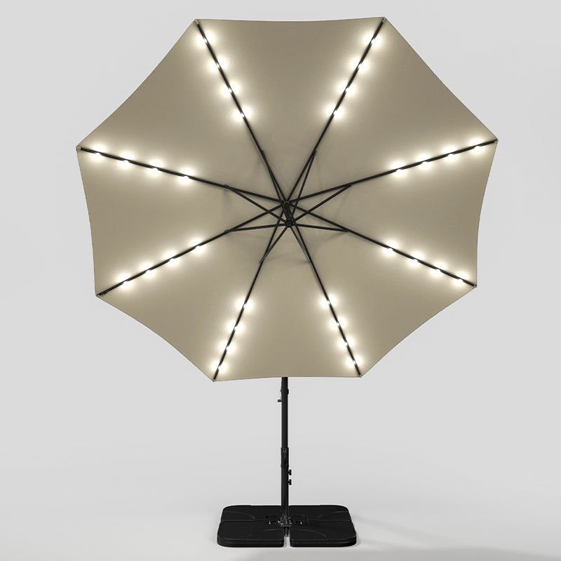 Garden Sanctuary Round Cantilever Parasol with Solar Light and HDPE Parasol Base