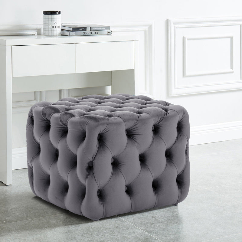 Livingandhome Square Velvet Upholstered Buttoned Footstool