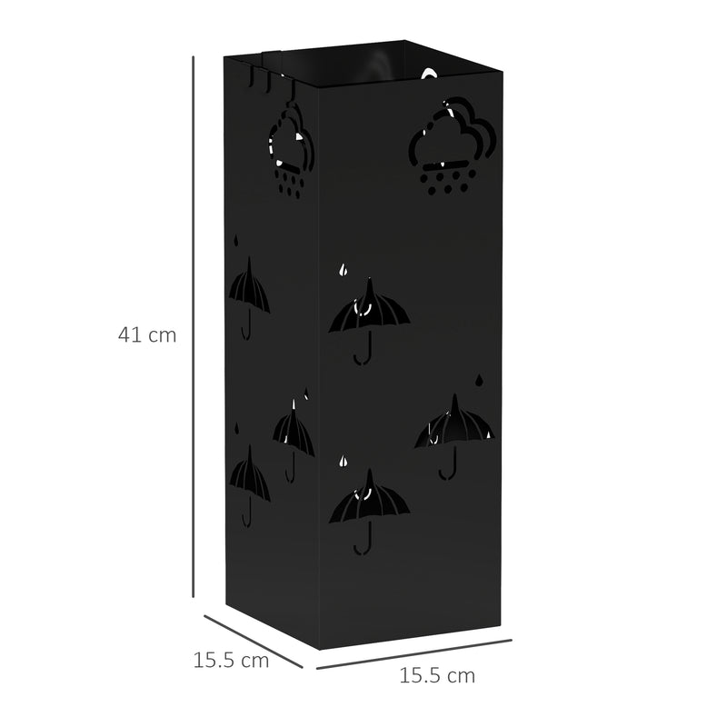 HOMCOM Decorative Umbrella Holder w/ Drip Tray 4 Hooks for Entryway Black