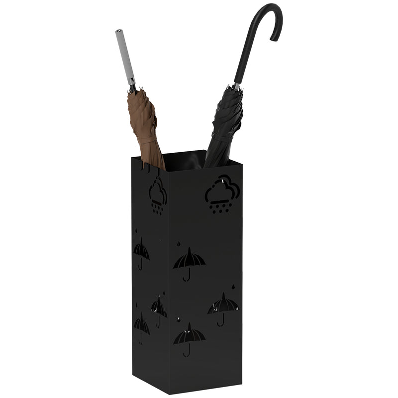 HOMCOM Decorative Umbrella Holder w/ Drip Tray 4 Hooks for Entryway Black