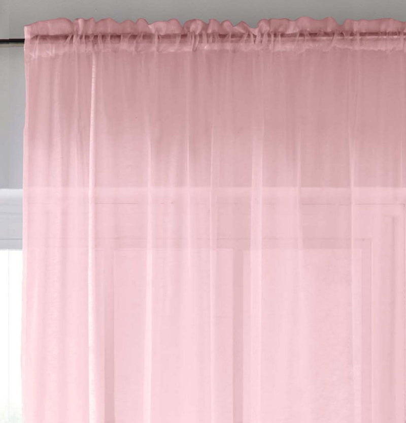Sheer Pink Plain Woven Voile Slot Top Curtain Panel Pair