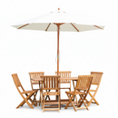 Outdoor 6 Person Folding Rectangular Wooden Garden Dining Table Chairs Cream Parasol and Base set