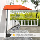 Outsunny 2m Half Garden Parasol Market Umbrella w/ Crank Handle, Orange