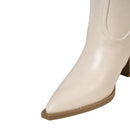 Embroidered Pointed Toe Cowboy Ankle Boots with Block Heel