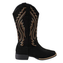 Women's Suede Western Mid-Calf Cowboy Boots - Black