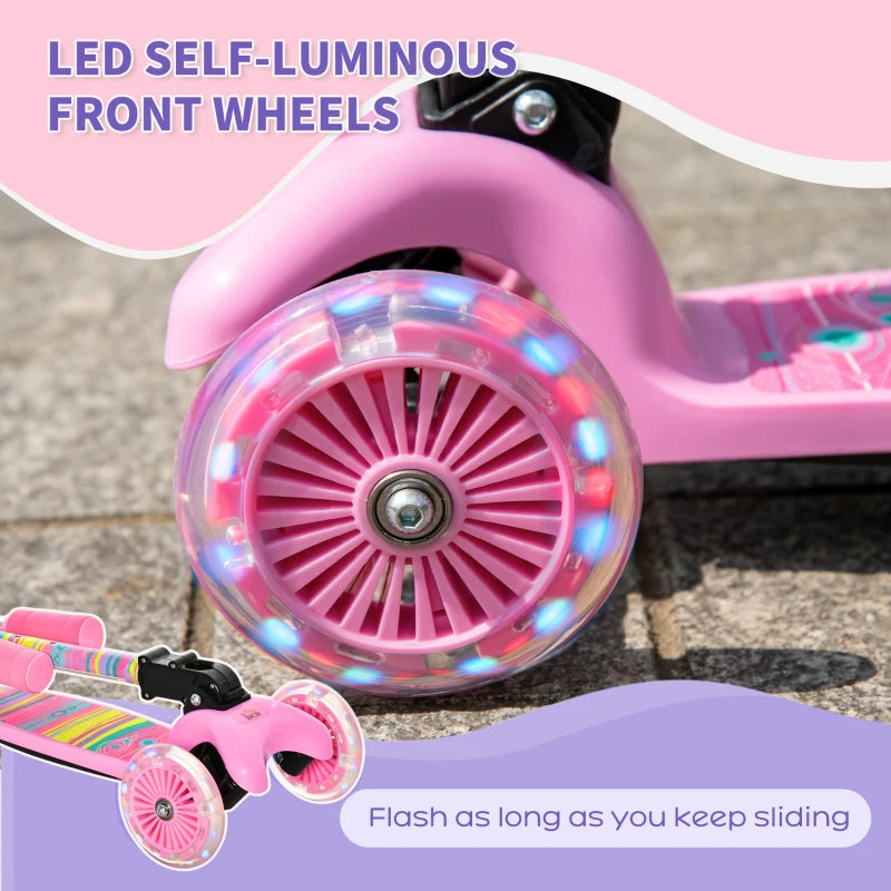 HOMCOM Foldable kids  Scooter with  Flashing Wheels - Pink