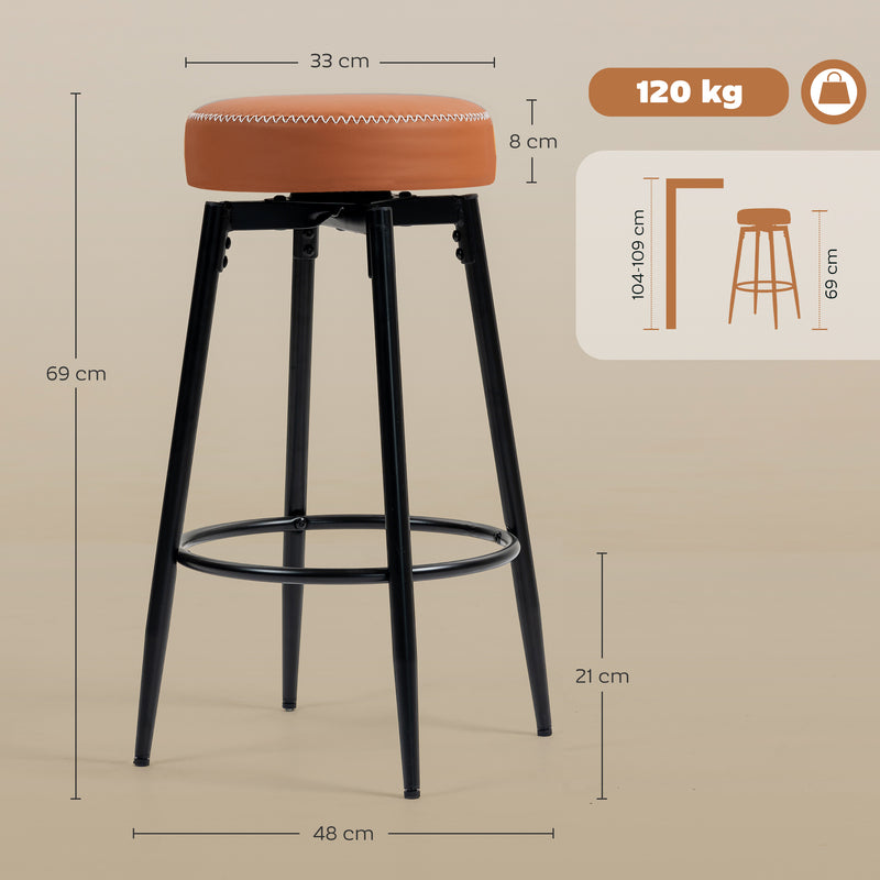 HOMCOM 360° Swivel Bar Stools Set of 2, PU Leather Barstools with Footrest