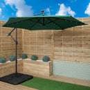 3m Solar Powered Lit Banana Cantilever Garden Parasol With LEDs & Base Weights Included In Green