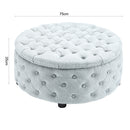 Livingandhome Grey Linen Round Ottoman with Studded Edge