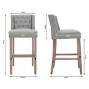 Livingandhome Rustic Set of 2 Bar Stools Linen Tufted with Wood Legs