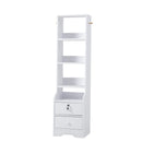 Livingandhome White Slim Storage Shelving Unit with Lockable Drawer