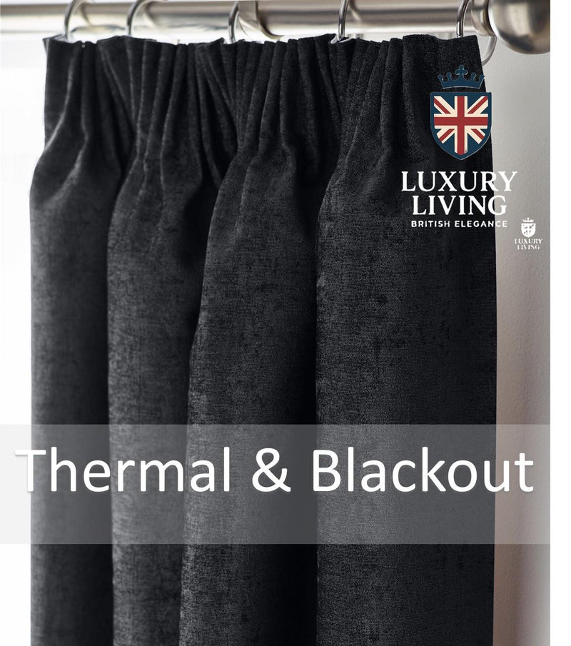 Chenille Blackout Taped Curtains Black
