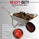 65 Litre 60kg Capacity Galvanised Samuel Alexander Metal Garden Wheelbarrow with Solid Puncture Proof Tyre