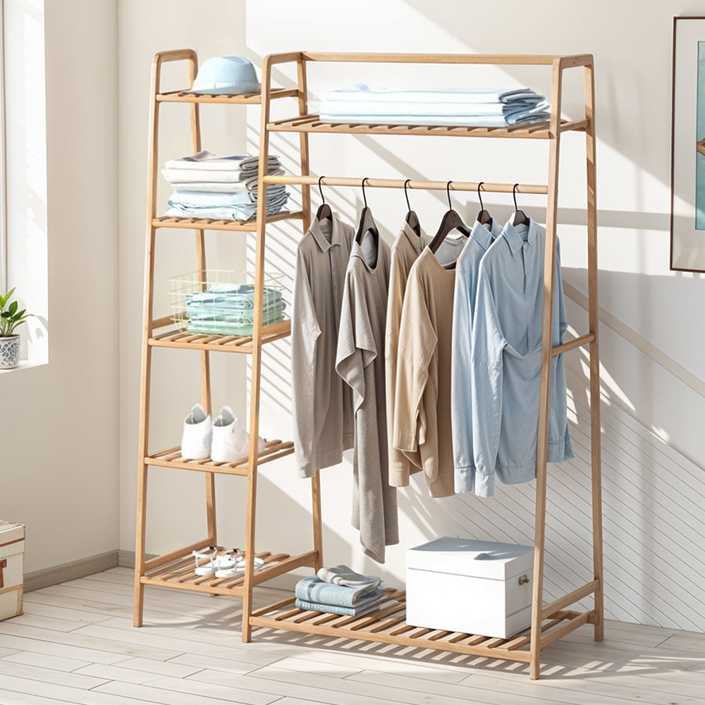 Livingandhome Bamboo Bedroom Garment Clothes Rack Natural 110cm