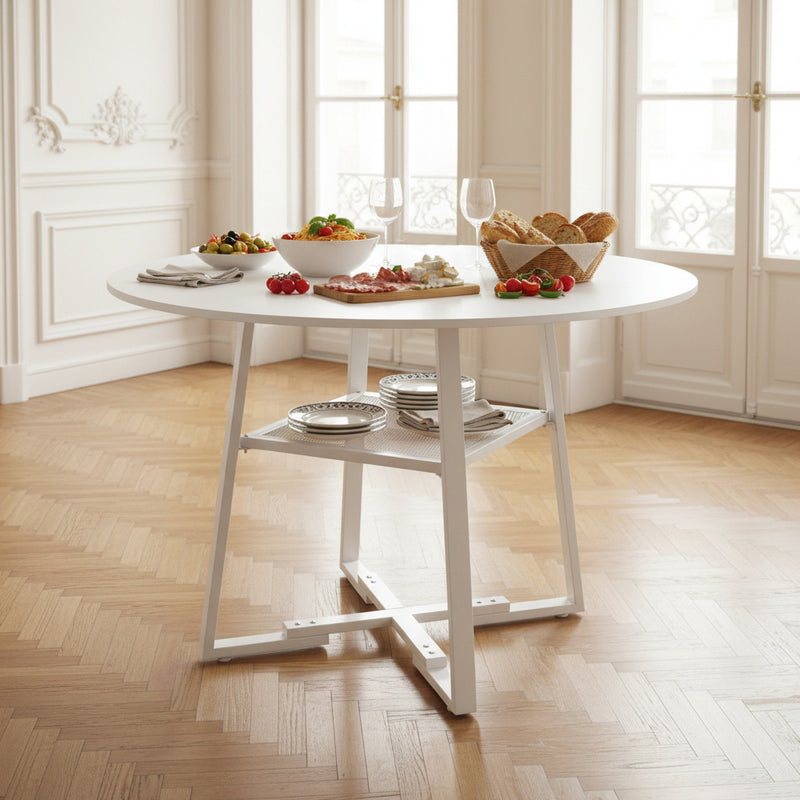 Livingandhome Industrial Round Dining Table White Top