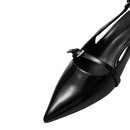 Slingback Pointed Closed Toe Kitten Heels - Black