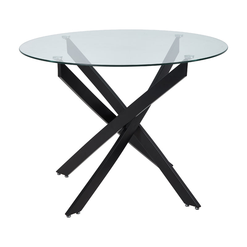 Livingandhome 80cm Round Dining Table with Metal Black Legs