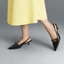 Slingback Pointed Closed Toe Kitten Heels - Black