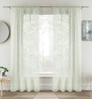 Pair of Willow Green Leaf Print on Linen Look Panels, with Rod Pocket Header