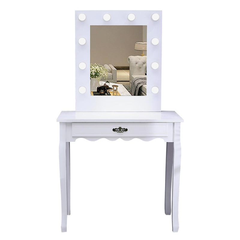 Livingandhome White Dressing Table Makeup Desk Vanity With LED Light Mirror Bedroom