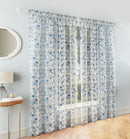 Mia Blue Floral Print Sheer Voile Panels - Pair