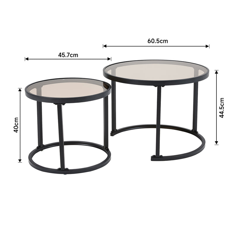 Livingandhome 2-Piece Glass Top Coffee Table Set