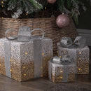 Set Of 3 Battery Operated Gold Sparkly Christmas Gift Boxes With LEDs