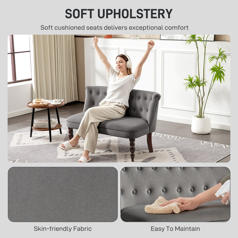 HOMCOM Velvet-Feel Two-Seat Lounger Sofa with Wood Frame