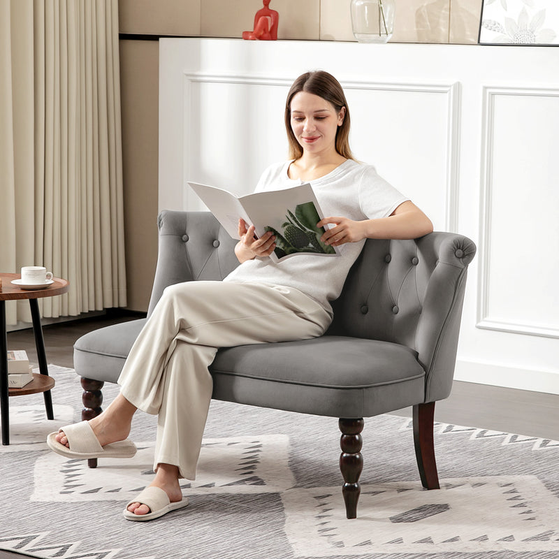 HOMCOM Velvet-Feel Two-Seat Lounger Sofa with Wood Frame
