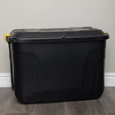 110L Heavy Duty Lockable Stackable Storage Chest Trunk on Wheels with Clips in Black
